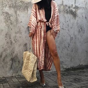 Terra Cotta Tie Dye Boho Swim Coverup Kimono Robe